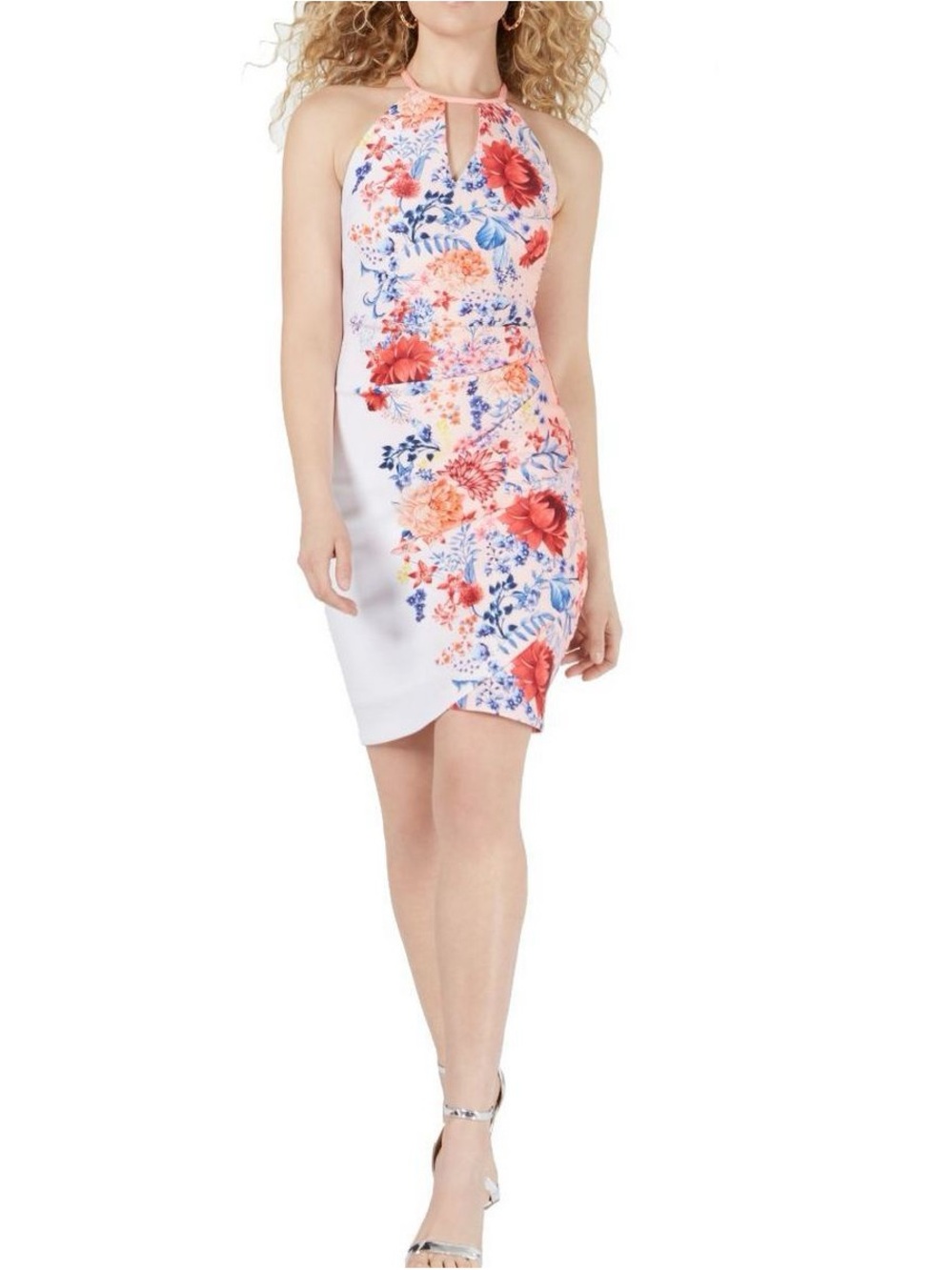 Guess Halter Keyhole Lined Sheath Dress Floral Size 14